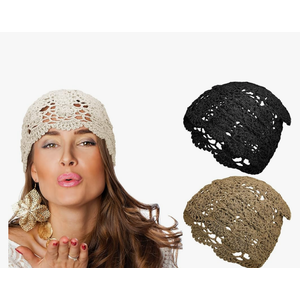 Newcotte 3 Pcs Crochet Slouchy Beanie Hat Women Handmade Knit Floral Summer Skull Cap Stretchy Lightweight Cotton Cutout