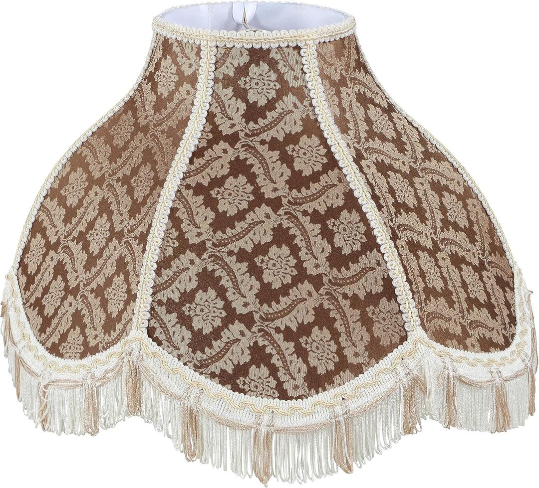 Aspen Creative 30309 Transitional Scallop Bell Shape Spider Construction Lamp Shade in Brown with Beige Trim, 17" wide (6" x 17" x 12")