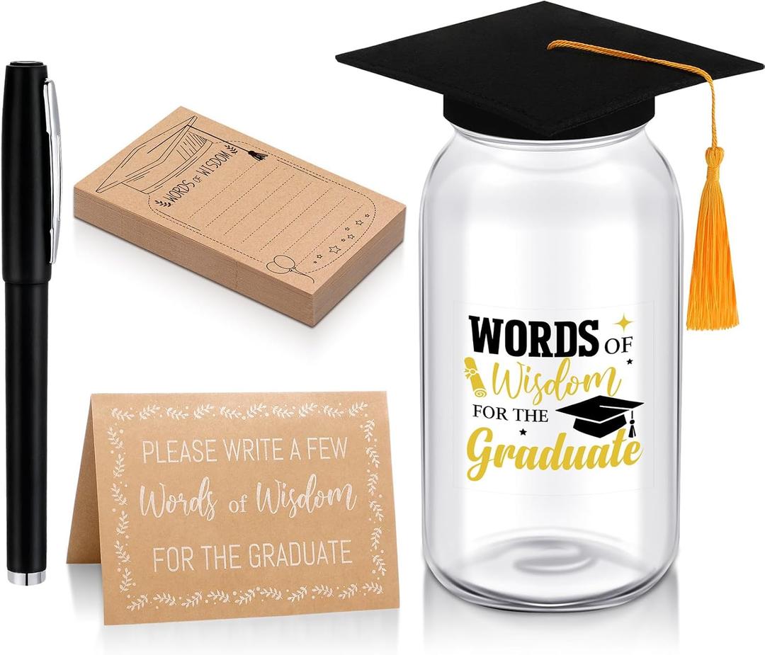 Newtay 55 Pcs Large Words of Wisdom Graduation Glass Jar Graduation Wishes & Advice Cards and Sign Guest Book for Graduate Decoration Best Wishes Grad Party Supplies(Funny)