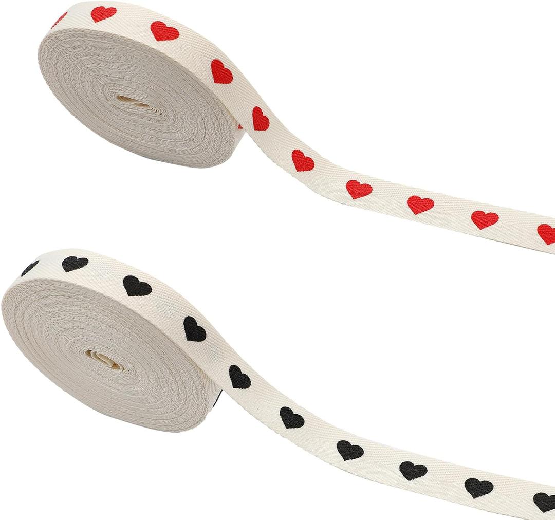 2Pcs Heart Cotton Ribbon, 5/8 Inch x 10 Yard, Natural Ribbon for Gift Wrapping, Bow Making, Home Decor, and Floral Arrangements