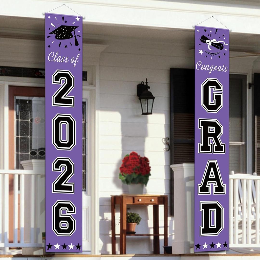 DAZONGE 2026 Graduation Decorations Purple - Graduation Porch Banners Class of 2026 Decorations for Any Schools or Grades