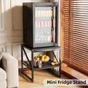 End Table with Charging Station, 20 Inch Square Printer Stand with USB Ports & Power Outlets, Mini Fridge Stand with 2-Tier Storage Shelf Adjustable, Industrial Wood Nightstand for Small Spaces, Black