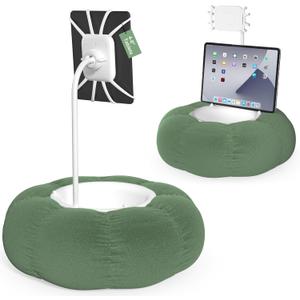 Lap Kindle Pillow Stand with Silicone Holder for Kindle Accessories and Phones (4.7"-8") & Adjustable iPad Stand for Desk with Snack Bowl for Tablets(8"-15.5")-Ideal for Hands-Free Reading (Green)