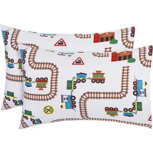 2-Pack Toddler Travel Pillowcases -100% Soft Microfiber, Breathable and Hypoallergenic - 14" by 20" Kids Pillowcases fits Pillows 14x19, 13x18 or 12x16, Choo Choo Train