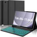 Galaxy Tab A9 Plus Case with Keyboard 5G 11 Inch 2023 (SM-X210/X216/X218), 7 Color Backlit Detachable Tablet Keyboard Cover with S Pen Holder for Samsung Galaxy Tab A9+ 11" (Black)