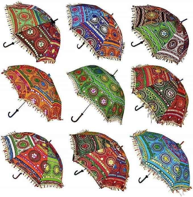 Bohemian Handmade Design Cotton Multi Color Cotton Fashion Multi Colored Umbrella Embroidery Boho Umbrellas Parasol 5 Pcs Lot
