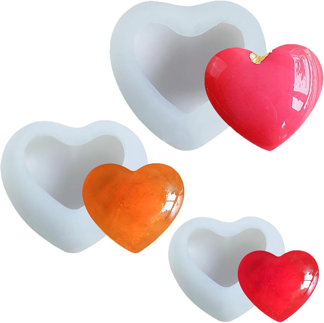 3 Pcs Heart Shaped Molds Silicone Making Candy Chocolate Cookie Decor Cake Candle Soap Mold for Valentine Day Anniversary Decor