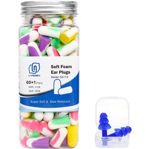 LYSIAN Ultra Soft Foam Earplugs for Sleep- Noise Cancelling Ear Plugs for Sleeping, Shooting,Snoring, Mowing Sound Reduction 38dB- 60 Pairs Multi Color