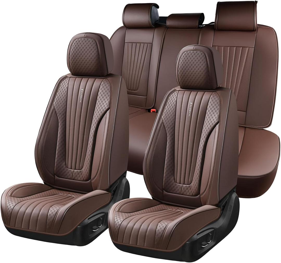 FLORICH Car Seat Covers, Premium Leatherette Car Seat Covers Full Set, Waterproof Nappa Leather Seat Protectors, Breathable Car Seat Cushion for Most Sedans Cars SUV Trucks, Coffee