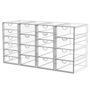 Acrylic Makeup Organizer with 19 Drawers, 4 Pack Clear Storage Drawers, Bathroom Makeup Organizer for Palettes, Cosmetic, and Beauty Supplies,Ideal for Vanity, Cabinet,Desk Organization