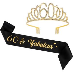 60th Birthday Crown and Sash for Women,60 Birthday Gifts for Women,60th Party Decorations for Woman,60 & Fabulous Decorations Party Favors