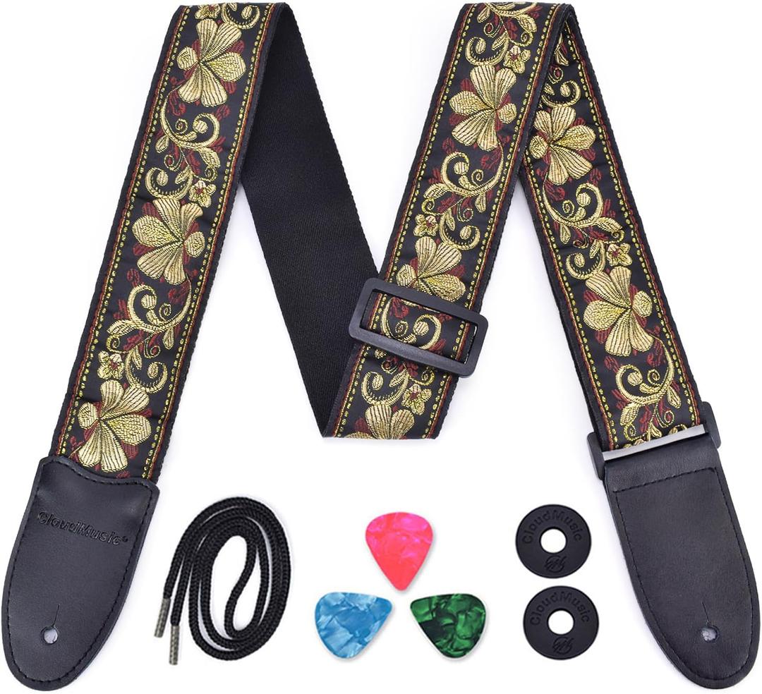 CLOUDMUSIC Guitar Strap Jacquard Weave Strap With Leather Ends Vintage Classical Pattern Design Picks Free (Vintage Classical Pattern Design) CLOUDMUSIC Guitar Strap Jacquard Weave Strap With Leather Ends Vintage Classical Pattern Design Picks Free (Vintage Classical Pattern Design)