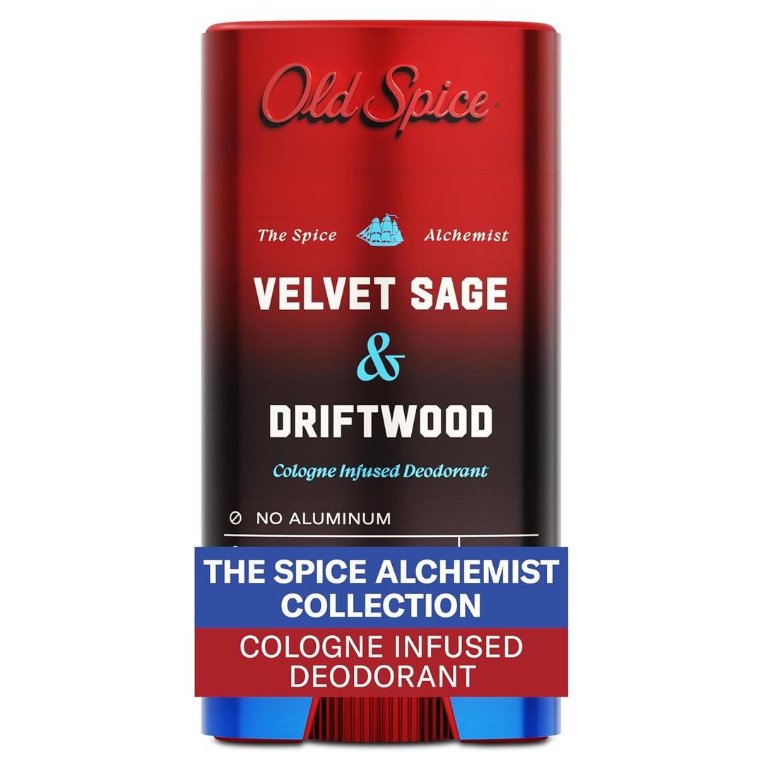 Old Spice Aluminum Free Deodorant for Men, The Spice Alchemist Collection, 24/7 Cologne Infused Scent, No Trade Off Formula, Free of Parabens & Phthalates, Velvet Sage + Drift Wood Scent, 3.0 oz
