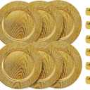 13 Inch Round Elegant Serve ware Charger Plates with Matching Napkin Rings, Wedding, Dinner party, Event - Choose from our Variety of Styles and Quantities (6, Moslem Gold)