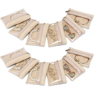 VLANDO Jewelry Travel Case,Travel Jewelry Organizer with Clear Velvet Jewelry Bags Zipper Pouch for Women Girl Gift 12Pcs Bag