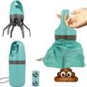 Dog Pooper Scooper, Portable No Touch Poop Scooper for Dogs, Dog Waste Pick-up Cleaner with 15PCS Bag Attachment and Leak-Proof Waste Storage Container, Blue