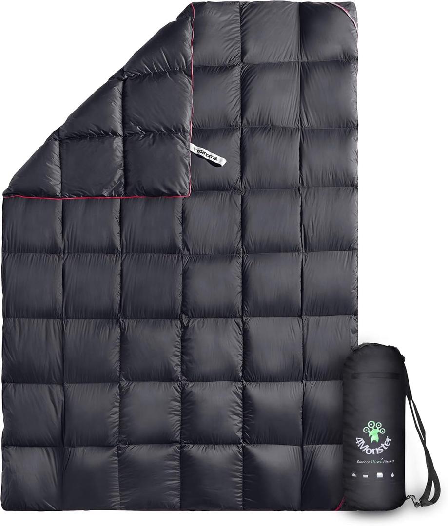 4Monster Down Camping Blanket, 650 Fill Power Ultralight Packable Puffy Blanket, Warm, Waterproof & Windproof Outdoor Quilt for Backpacking, Travel, Stadium, Beach