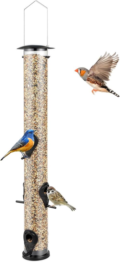 Backyard Expressions Tall Tube Bird Feeder - Durable Hanging Wild Bird Feeder for Wild Birds - 23" Tall, 6-Port Design