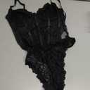 Lilosy Sexy Corset Top Floral Lace Mesh Sheer Lingerie Underwire Bodysuit Bustier Cami Outfits (Black, M)