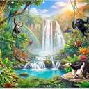Fabric 12x8ft Rainforest Wild Animals Photography Backdrop Tropical Jungle Scenery Safari Waterfall Background Summer Event School Classroom Party Decorations Photo Props