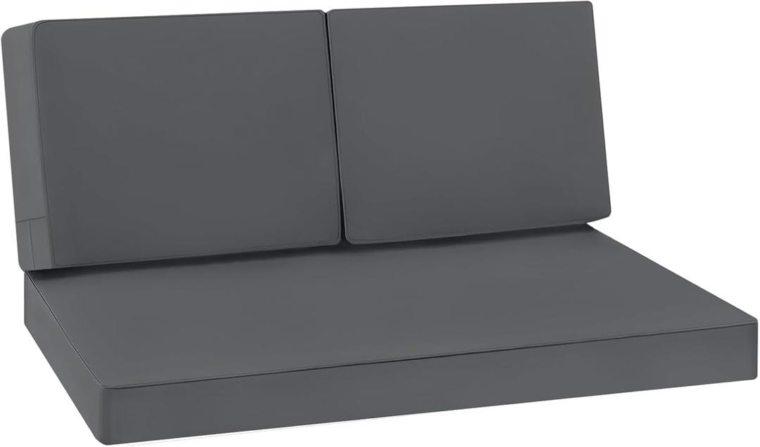 Favoyard Outdoor Loveseat Cushion Set 46 x 26 Inch Waterproof & 3-Year Fade Resistant Patio Furniture Cushions with Removable Cover, Ties and Hidden Zipper for Sofa Bench Couch pad Set of 3, Dark Gray