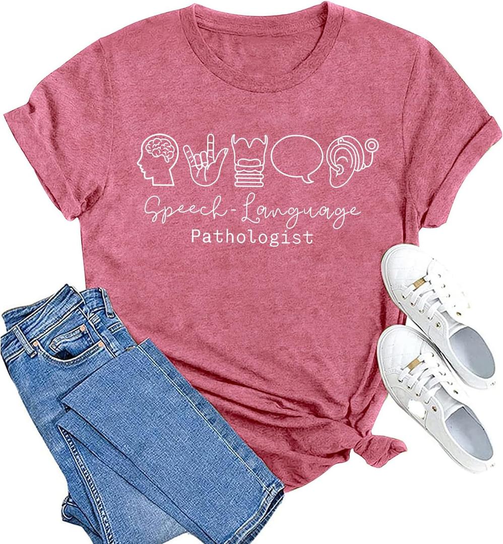MAIHUN Speech Therapist Shirts for Women Speech Language Pathologist Tshirt SLP Tee Tops Pink, Small