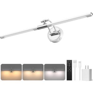 Picture Lights Battery Operated, 30inch 3CCT&Dimmable Picture Frame Light with Remote, 5200mAh Rechargeable Picture Light for Wall, White and Chrome