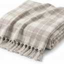 Americanflat 50x60 Throw Blanket - Soft and Breathable Cotton Throw Blanket for Couch, Bed, Chair - Decorative Blankets Perfect for Home, Office, or Outdoor Use - Cream and Beige Plaid Design