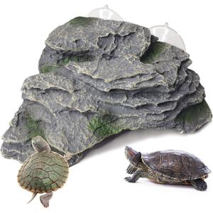 kathson Turtle Basking Platform Baby Tortoise Climbing Ramp Shale Reptiles Dock Resting Terrace Stone Small Aquarium Ornament Rock Landscaping Decoration for Frogs Newts (Large size:7.1Lx6.3Wx2.7H)