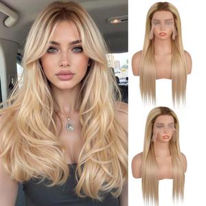 Ash Blonde Highlight Wig Human Hair, Glueless 13x6 Frontal Wig Ombre Balayage Blonde with Brown Lace Front Wigs Human Hair 180% Density Wear and Go Thick Ends Free Part Lace Wigs for Women 20