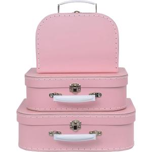 Jewelkeeper Vintage Suitcase Storage Boxes - 3 Sizes: Small (8x6x3 in), Medium (10x7x3.2 in), Large (11.5x7.5x3.75 in) - Baby Pink, Stackable, Sturdy Cardboard - Perfect for Decor, Storage, or Gifts