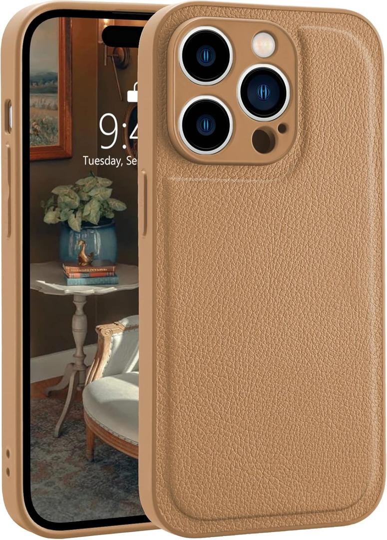 MAYCARI Compatible with iPhone 13 Pro Leather Phone Case for Women, Fashion Solid Luxury Case, Classic Design Shockproof Slim Case Cover, Anti-Scratch Protective Case for iPhone 13 Pro 6.1" - Brown