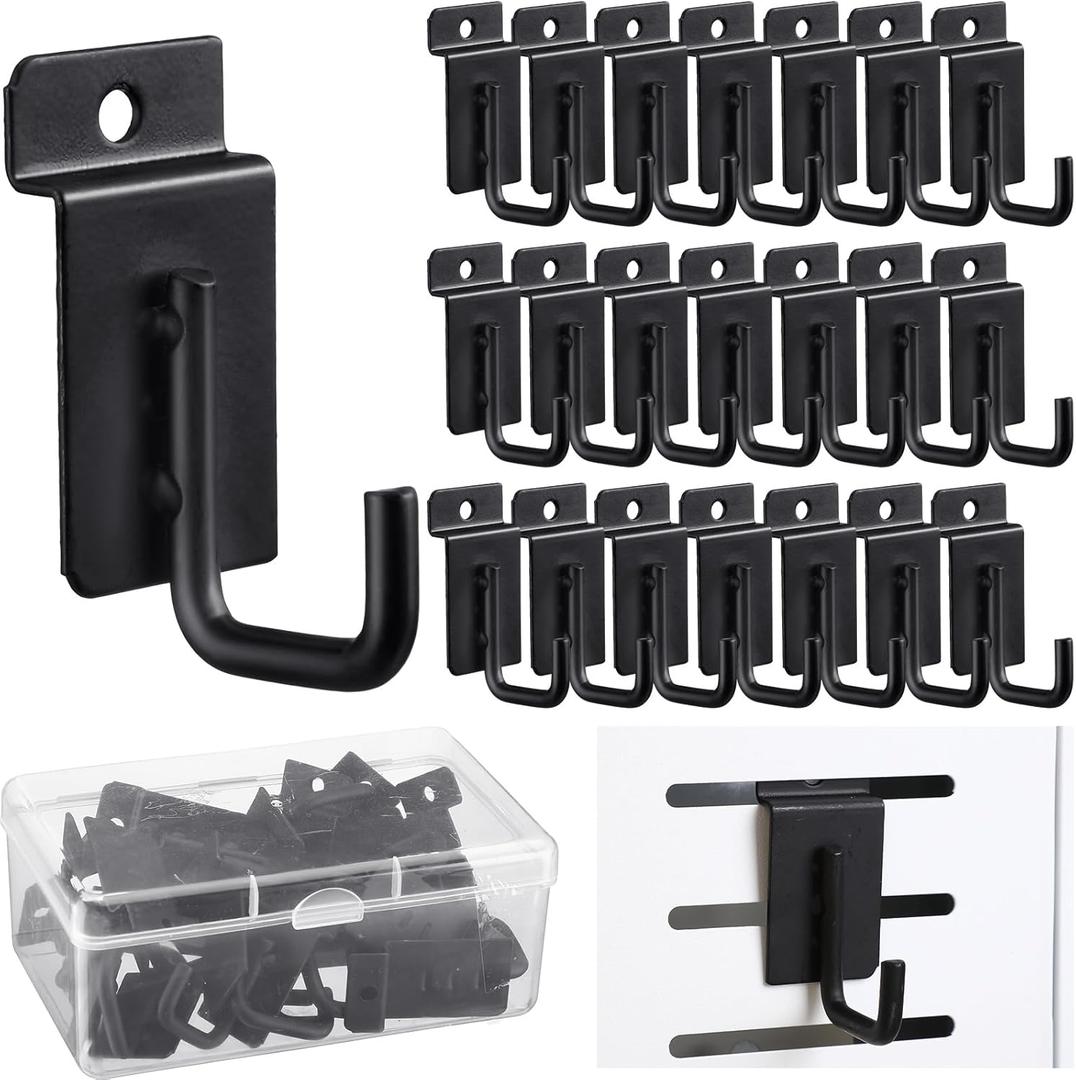 Tandefio 25 Pack J Shaped Slatwall Hooks and Hangers Heavy Duty Slatwall Accessories for Display Panel Garage, 3.25 Inch(Black)