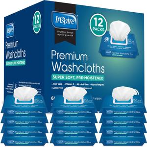 Inspire Adult Wet Wipes, Wash Cloths | Adult Wipes for Incontinence & Cleansing for Elderly, 8"x12" Count 12 packs of 50