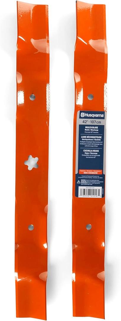 Husqvarna 42-Inch Mulching Lawn Mower Blades, Lawn Mower Parts Riding Mowers, Replacement for OEM Part No. 594892701, Orange, Pack of 2