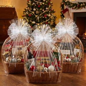 Pinkunn 12 Pcs Large Christmas Tulle Bow 9 x 13 in Big Bow for Xmas Tree Topper Decorations Fireplace Cabinets Front Door Stairs Garden Fence Party Supplies(White)