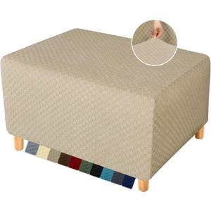 YEMYHOM Ottoman Cover Latest Jacquard Design High Stretch Folding Storage Footstool Protector Rectangle Removable Slipcover (Ottoman Large, Khaki)