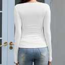 Amoretu Women's Stretchy Ruched Slim Fit Shirt Long Sleeve Going Out Fitted Tops (White, XXL)