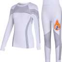 beautyin Seamless Thermal Underwear for Kids Athletic Long Base Layer Girls Boys Top Bottom Set with Thumbhole (7-8 Years, White/Grey)