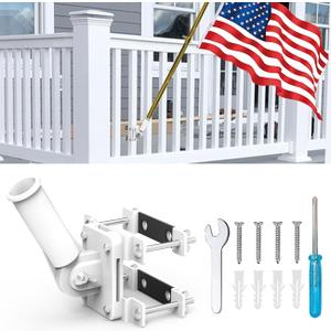NO Drilling Flagpole Mount Fit for Balcony Railing - Flag Pole Holder Perfect for Porch & Fence - fit Round and Square Railing with Anti-Skid Silicone Patches - for 1 inch or thinner flagpole (White)