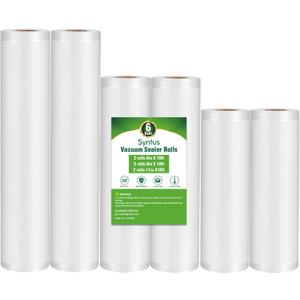 Syntus Vacuum Sealer Bags, 6 Pack 11" x 10' and 8" x 10' and 6" x 10' Commercial Grade BPA Free Bag Rolls, Food Vac Bags for Storage, Meal Prep or Sous Vide