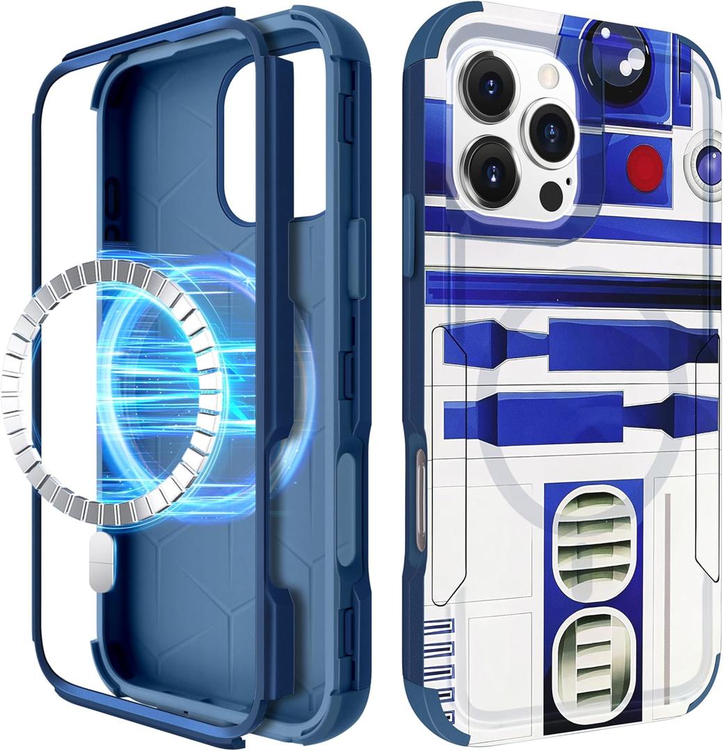 for iPhone 16 Pro Case - Compatible with MagSafe Women Cute Girls Magnetic Protective Phone Cover Boys Unique Design Heavy Duty Shockproof Funda for Apple 16 Pro Cases (Blue Robot)