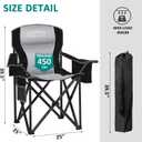 Camping Chair Portable Folding Outdoor Chair Heavy Duty Padded Chairs Lawn Chair with Cup Holder, Storage Pocket and Cooler Bag, Supports 500 LBS, Black