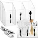 Chunful Acrylic Cutlery Storage Organizer Bin Silverware Caddy Countertop Napkins Flatware Spoon Fork Knife for Cabinet Indoor Outdoor Home Flatware Dining Room10.43 x 6.54 x 3.94 Inches