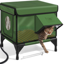 Heated Cat House for Outside, Insulated Weatherproof Heated Outdoor Cat House with Waterproof Eaves & Escape Door, Elevated Outdoor Cat Shelter for Feral Stray Cat (Green, 16.5"x13"x16.9")