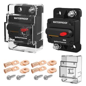 DaierTek 50 Amp Circuit Breaker with Transparent Cover Waterproof Marine Circuit Breaker 12V - 48V Resettable Inline Fuse Switch, 12 Volt 50A Breaker for Boat Trolling Motor Car Automotive