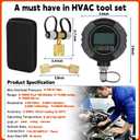 Pro Digital Vacuum Gauge, HVAC Pressure Tester with Alarm HVAC Micron Gauge 0-75,000 Microns, 7/16-20 UNF, 1/4 inch SAE, Temp Compensation, LCD Backlit Display