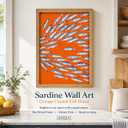 Framed Sardine Canvas Wall Art,Orange Coastal Fish Picture Wall Decor, 24"L x 16"W