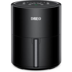 DREO Air Fryer - 100 to 450, 4 Quart Hot Oven Cooker with 50 Recipes, 9 Cooking Functions on Easy Touch Screen, Preheat, Shake Reminder, 9-in-1 Digital Airfryer, Black, 4L (DR-KAF002)