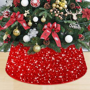 MODFUNS 24 Inch Christmas Tree Collar Sparkling Tree Skirt Ring Dark Green Glitter Christmas Tree Stand Base Velvet Sequins Tree Basket Paillette Tree Stand Cover for Christmas Family Gathering Party